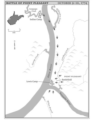 A map of the battlefield and the route of Cornstalk's attack.