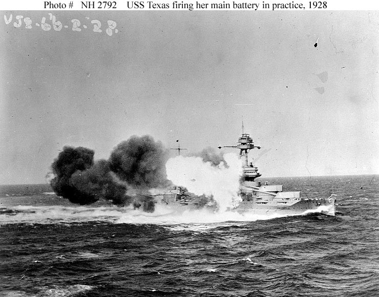 The USS Texas firing its guns