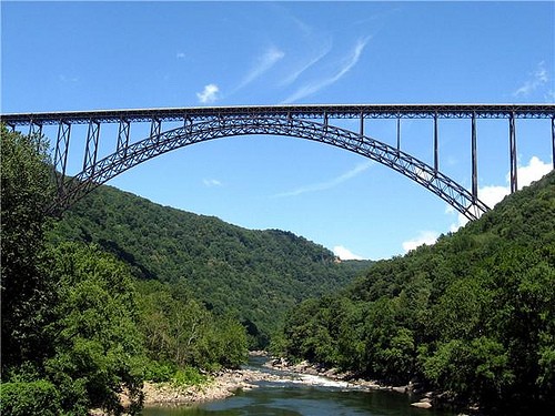 View of the bridge from the bottom of the New River Gorge.