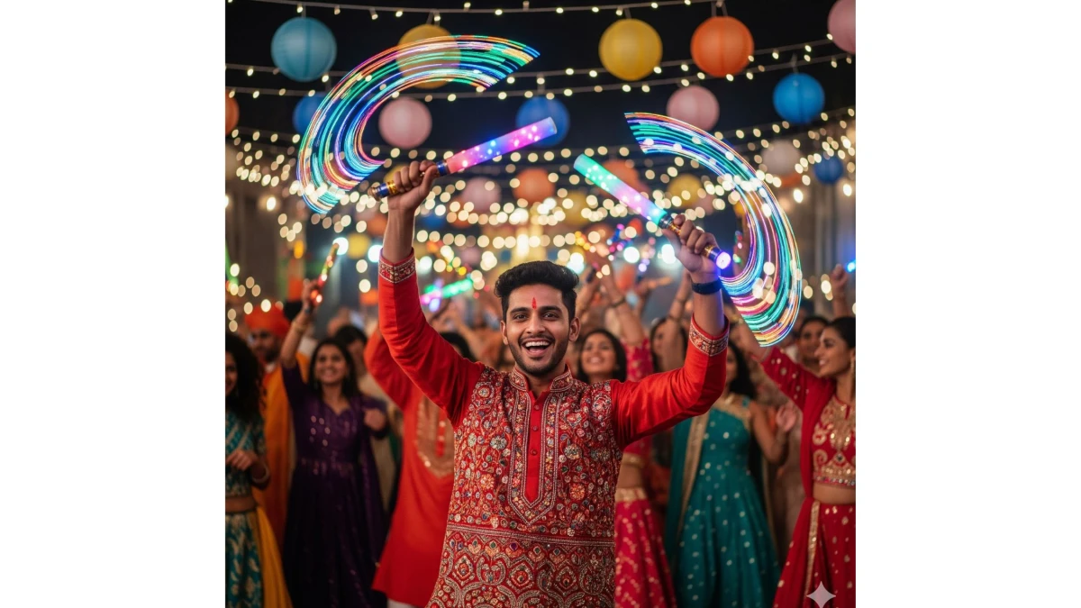 navratri prompt dandiya and garba night scenes boys - AI Generated Image