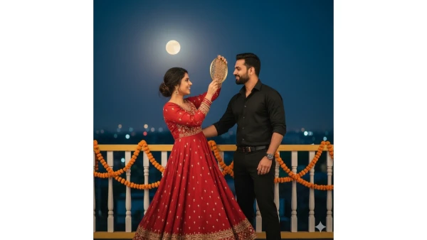 Google gemini karwa chaut varat prompt for couples - AI Generated Image