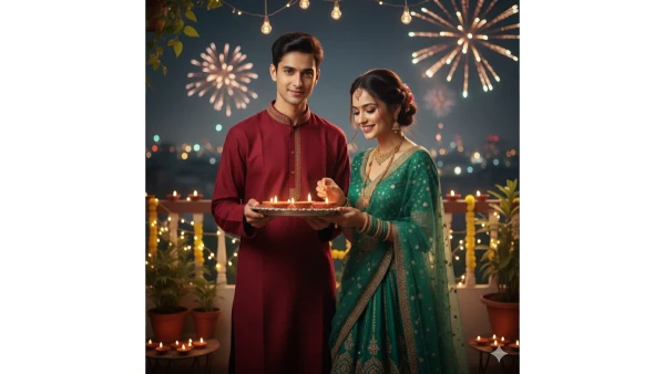 diwali prompt for couples stylish - AI Generated Image