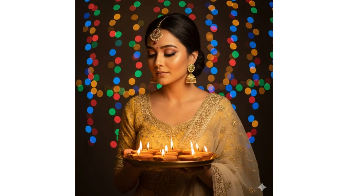 magical diwali prompt for girls with background light - AI Generated Image