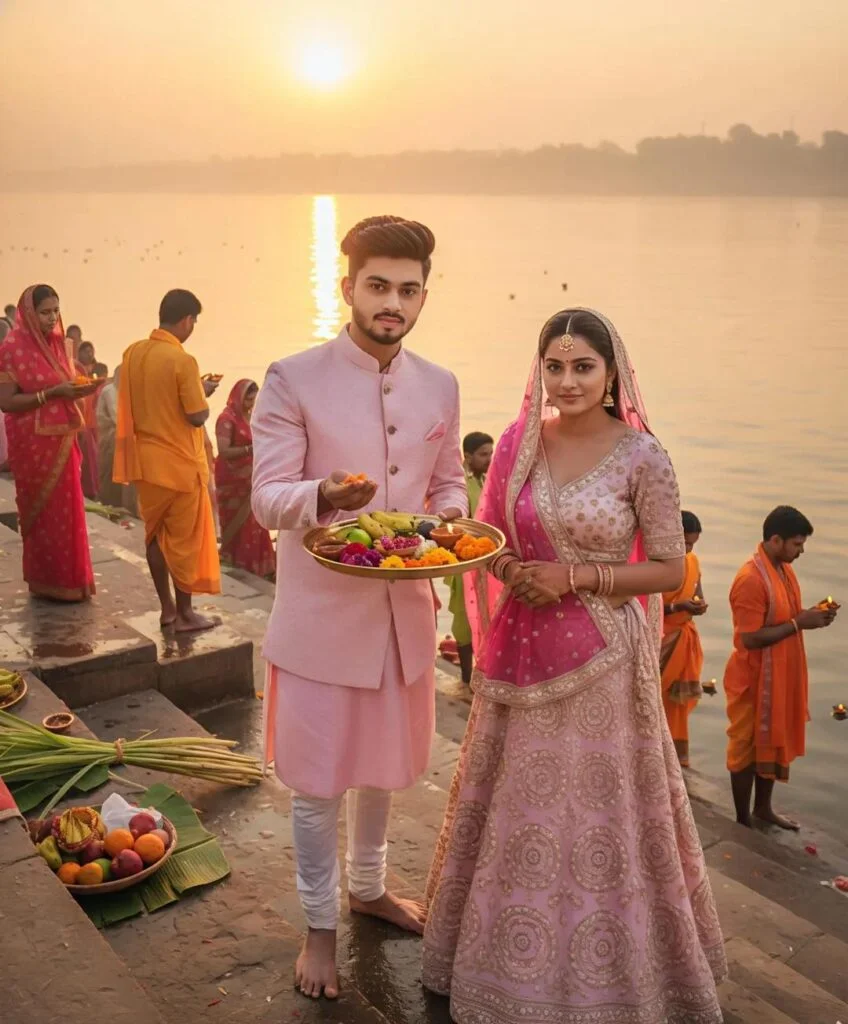chhath puja photo editing prompt for couples - AI Generated Image