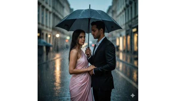 Prompt seen editing raining couples prompt - AI Generated Image