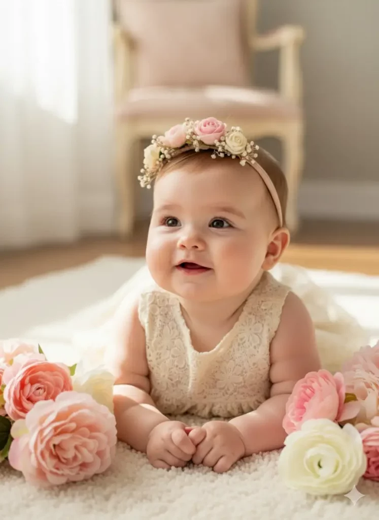 Dreamy indoor photo editing prompt for baby girl - AI Generated Image