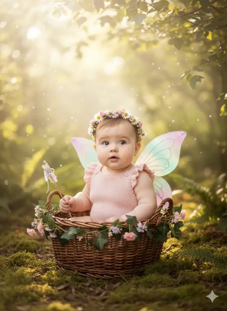 Baby girl prompt seen whimsical portrait - AI Generated Image