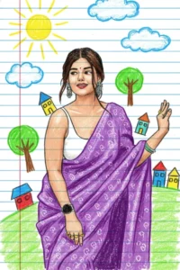 crayon drawing copy paste prompt in sarree - AI Generated Image