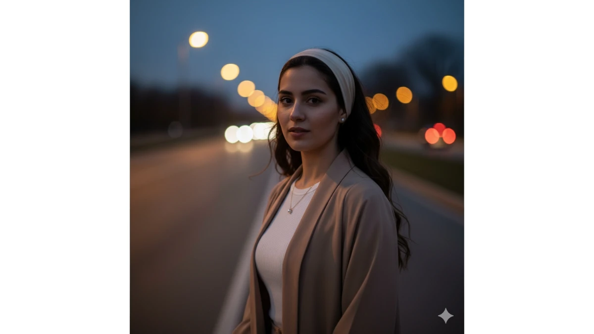 create photo like A half-body portrait of a young woman - AI Generated Image