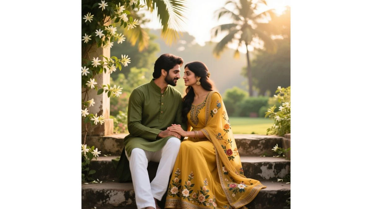 Viral couple sitting together on stone stair want prompt seen just copy paste  - AI Generated Image