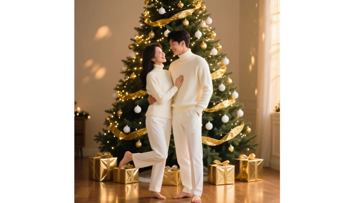 copy paste prompt to create a indoor chrismas theme for couples - AI Generated Image