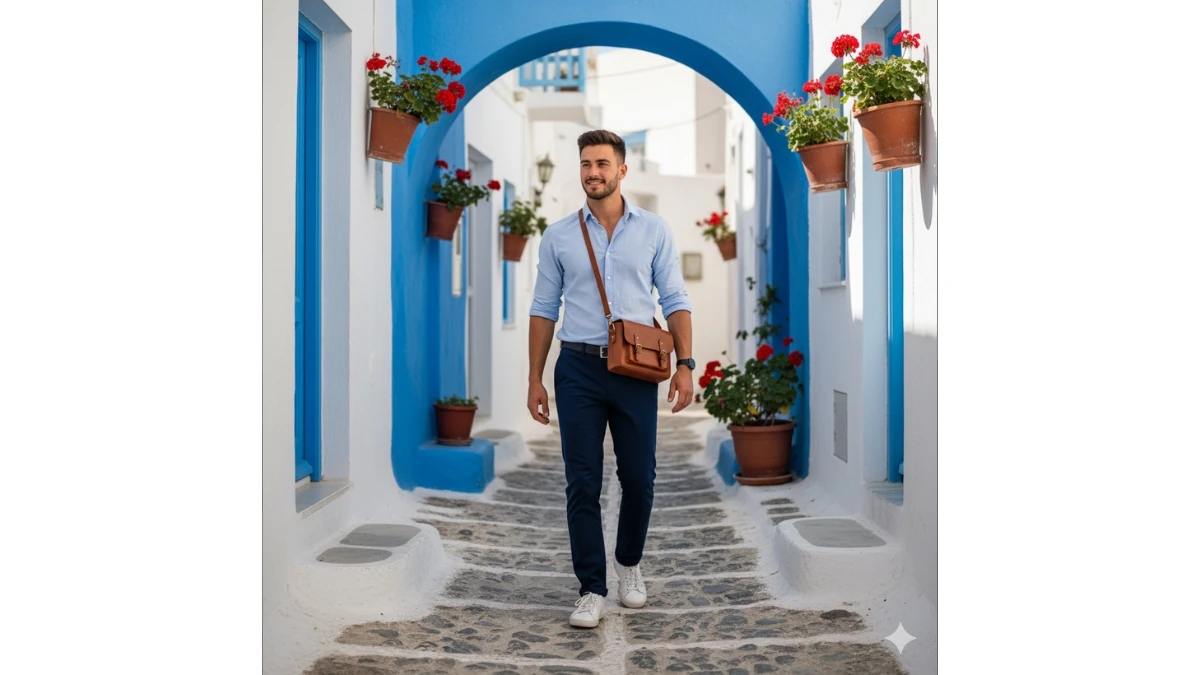 Transform ordinary photo to Santorini, Greece enjoying epic pics  - AI Generated Image