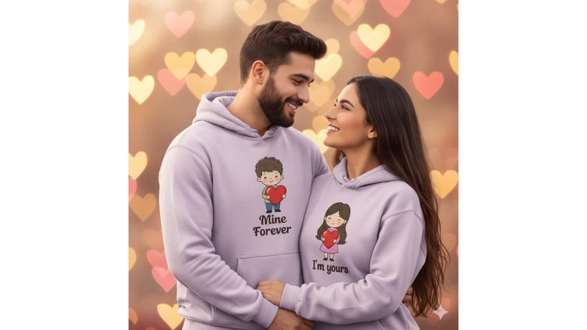 Photo Editing Prompts for Couples to Create Cozy & Aesthetic Matching Hoodie Portraits - AI Generated Image