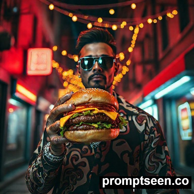 Neon Burger night copy paste prompt - AI Generated Image