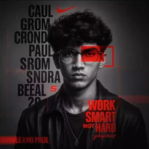 a man with work smart with one eye red ai photo - AI Generated Image