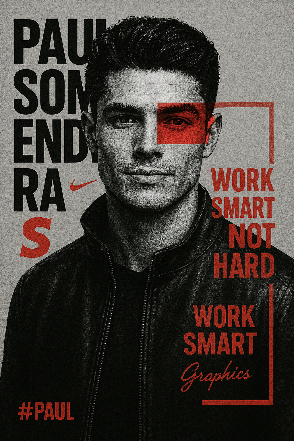 a man viral chatgpt prompt smart and a slogaon like worwk hard one eye red - AI Generated Image