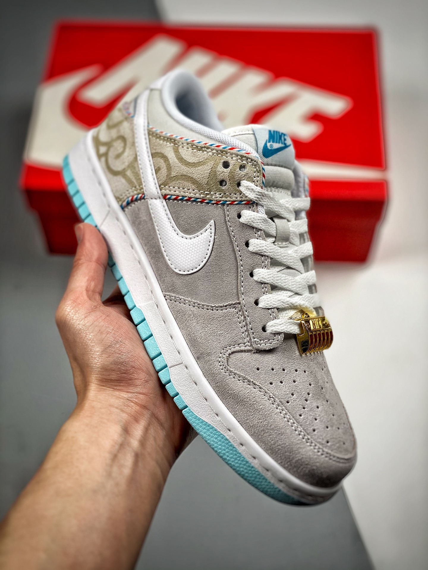 Nike Dunk Low Barber Shop Grey/White-Red-Blue DH7614-500