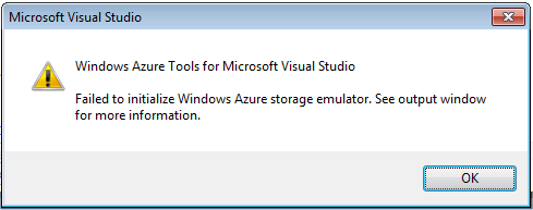 Failed to initialize Windows Azure storage emulator