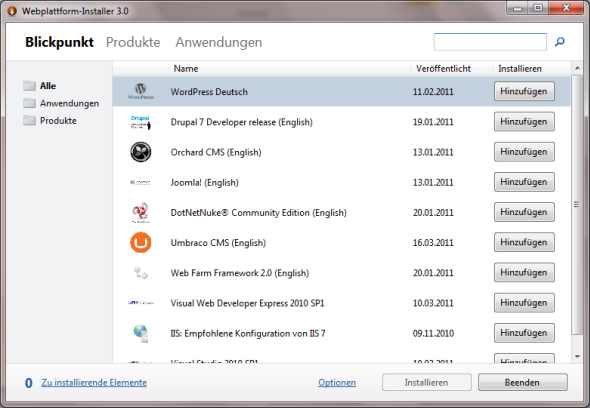 Installation der Windows Azure Entwicklungsumgebung