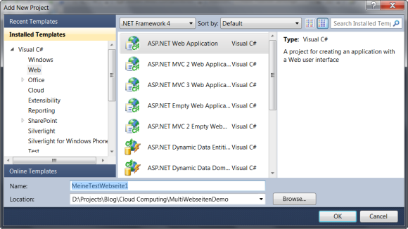 Projektvorlage: ASP.NET Web Application