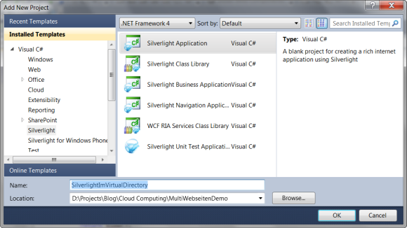 Projektvorlage: Silverlight Application