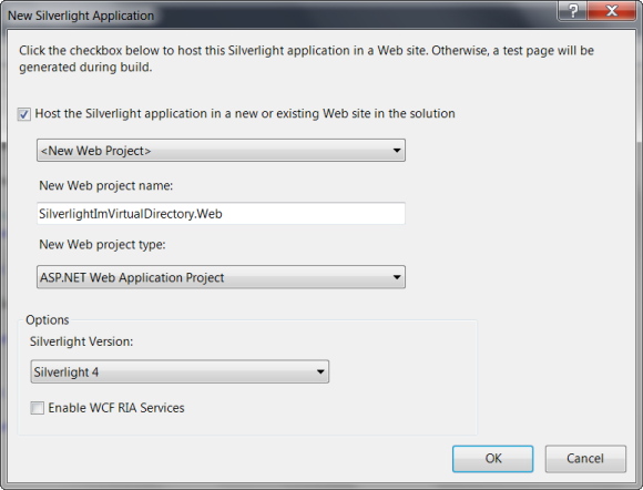 Web Applikation hinzufügen für das Silverlight Projekt
