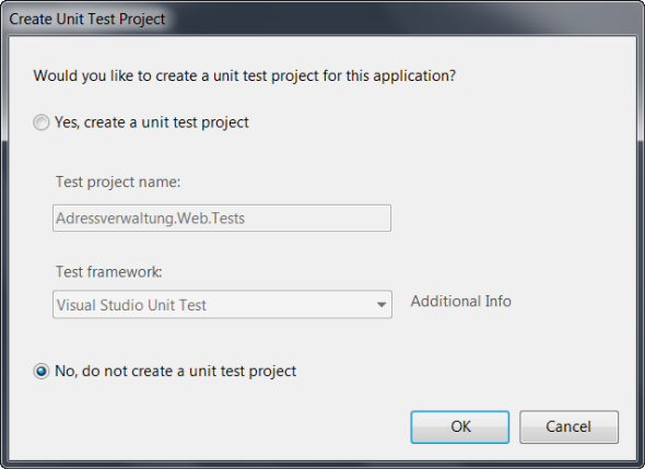 ASP.NET MVC 2 - Soll ein Test Projekt erstellt werden