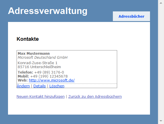 Adressverwaltung - Kontakt-Übersicht