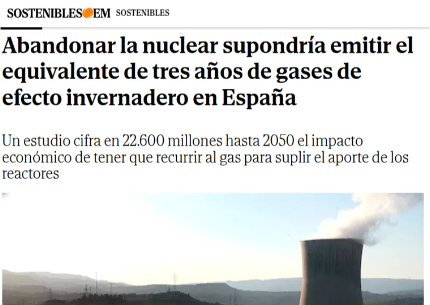 El Mundo: Abandonar la nuclear supondría emitir el equivalente de tres años de gases de efecto invernadero en España