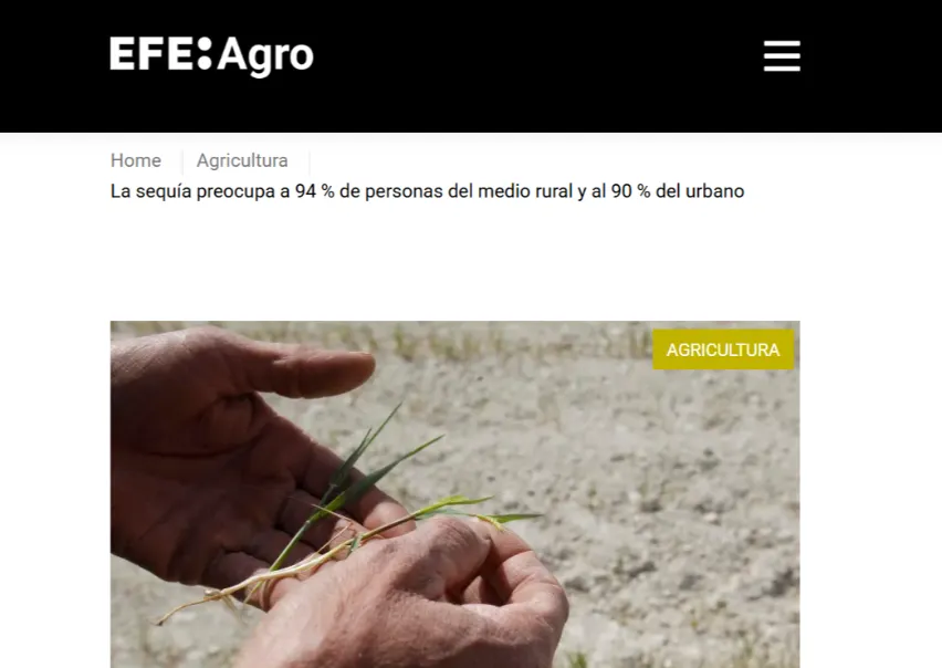 EFE Agro: La sequía preocupa a 94 % de personas del medio rural y al 90 % del urbano