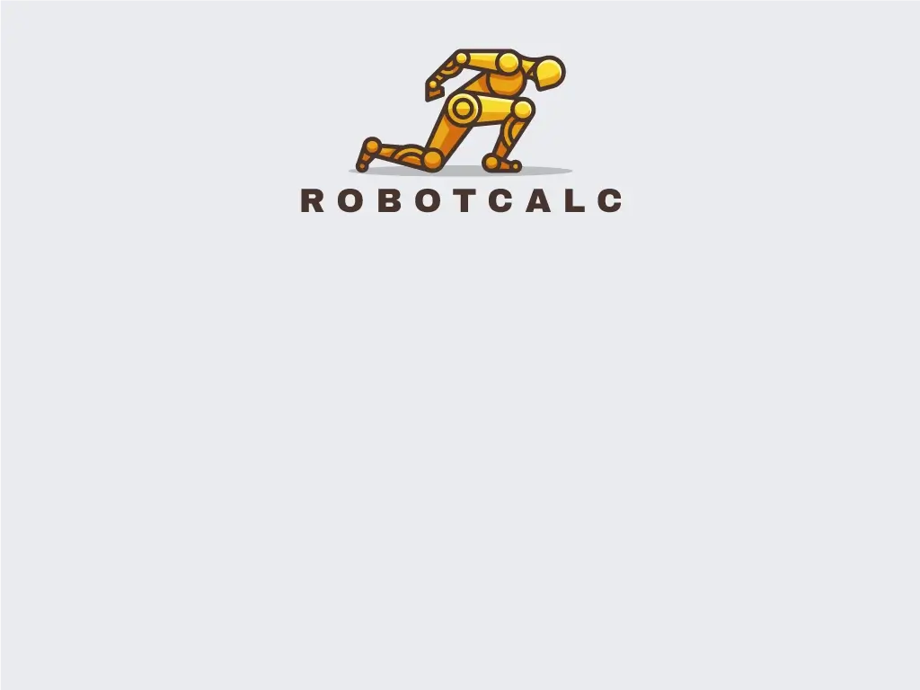 Robot Calc logo featuring a gold robot in a running pose