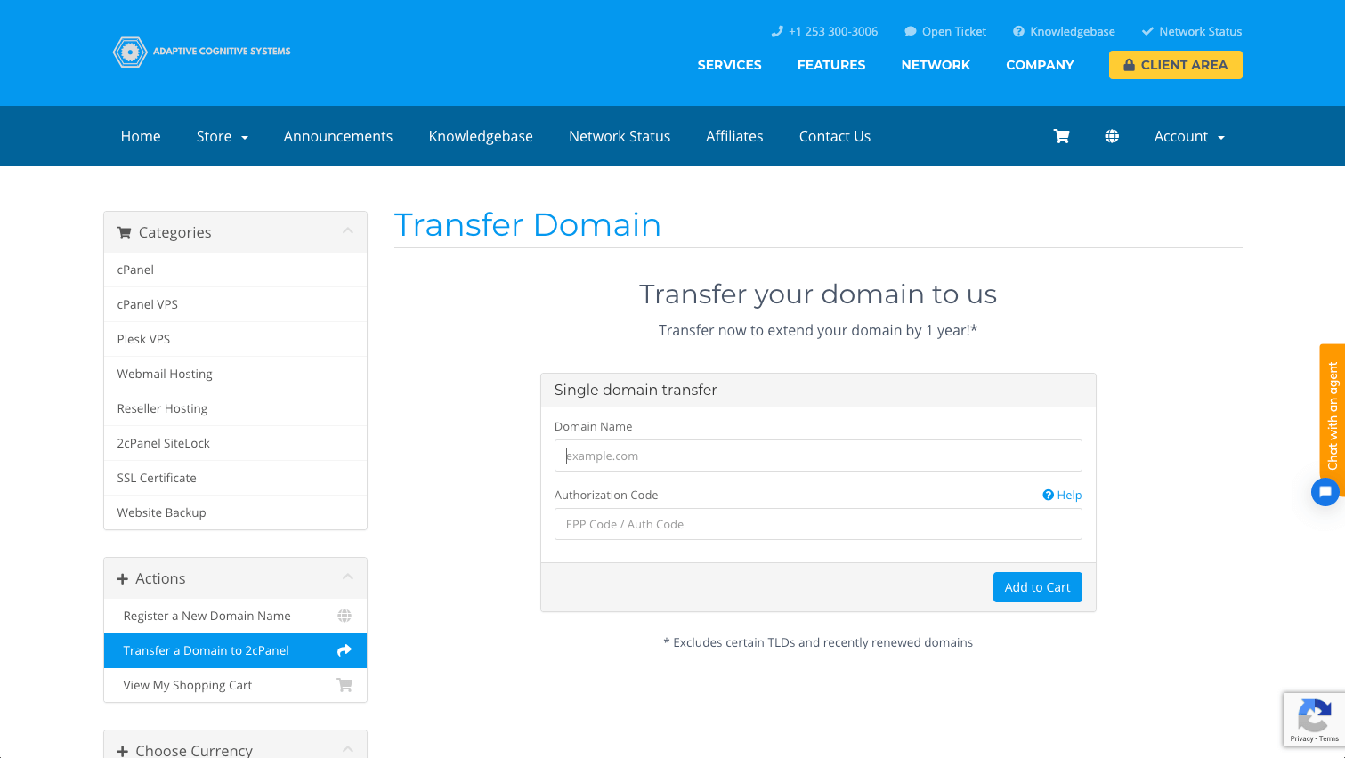 domain transfer to 2cPanel