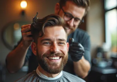 Client receiving modern fade haircut – barbershop as a space for personal consultation and precision styling
