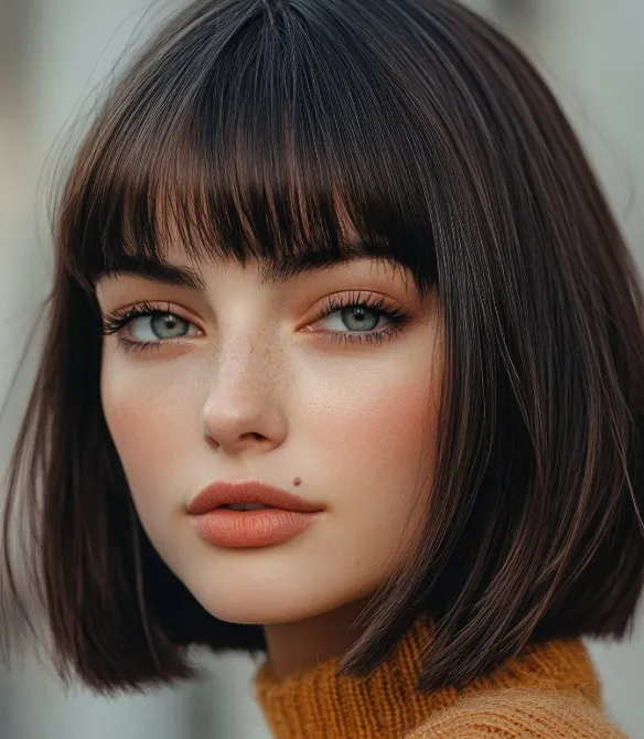 Frau mit farbigem Blunt Bob in Rosa und Mintgrün – Trendfrisur 2025 mit klarer Schnittkante