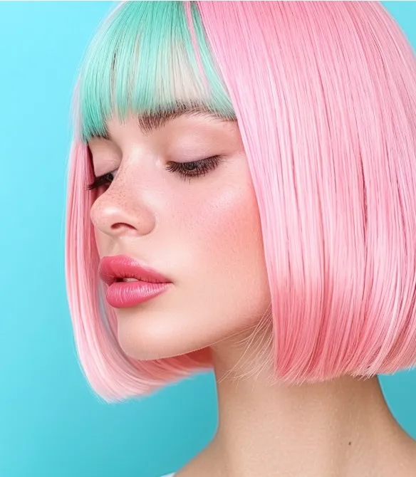 Frau mit Curtain Bangs und natürlichen Highlights – beliebter Frisurentrend 2025