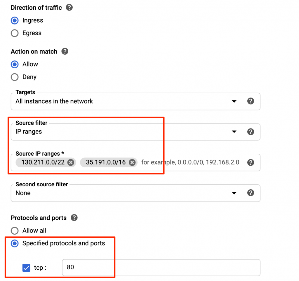 設定防火牆規則允許 Health Check 的 IP