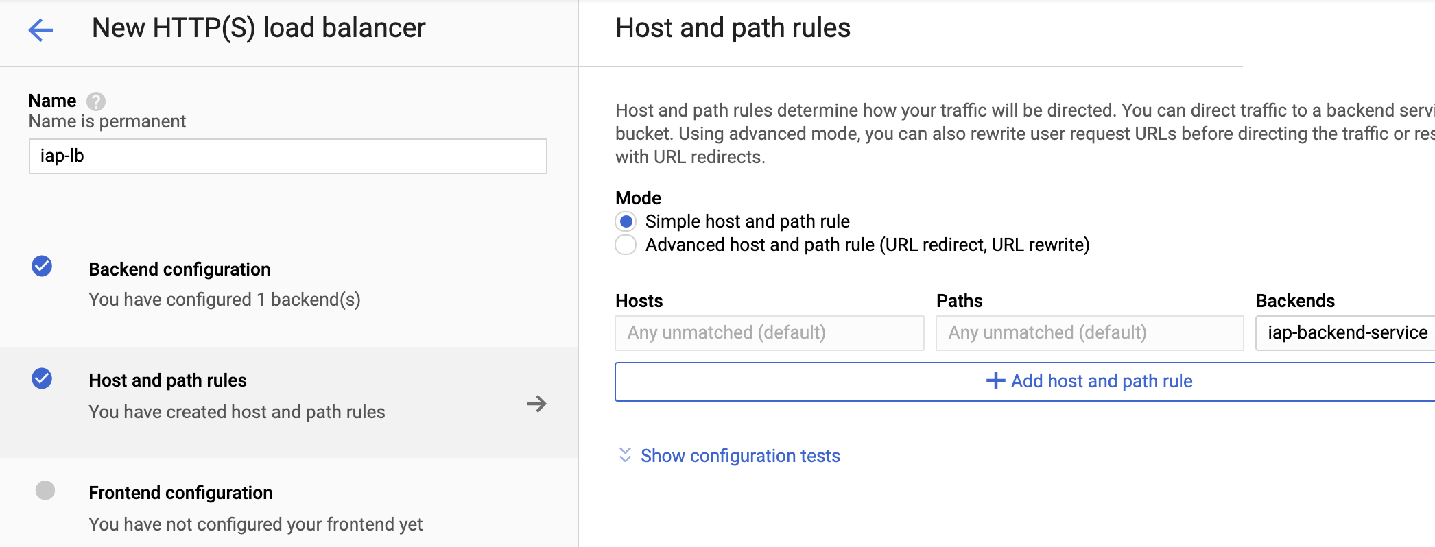 Host and path rules 保持預設