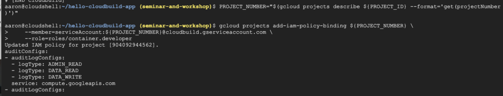 grant permissions to Cloud Build service account