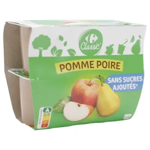 Compota Carrefour Manzana Y Pera Sin Azúcares Añadidos (4 X 100 G)