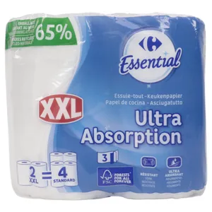 Papel Toalla Carrefour Essential Ultra Absorbente Xxl X2 Unidades