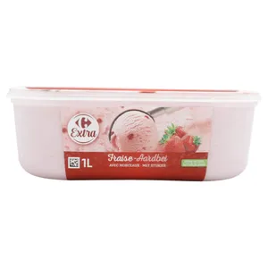 Helado Carrefour Extra Con Trozos De Fresa 1 L