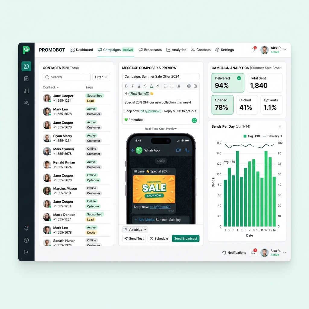 PromoBot — WhatsApp Marketing Automation Platform Dashboard
