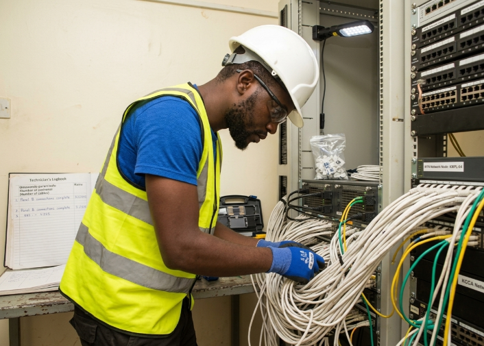 Network engineer in server room