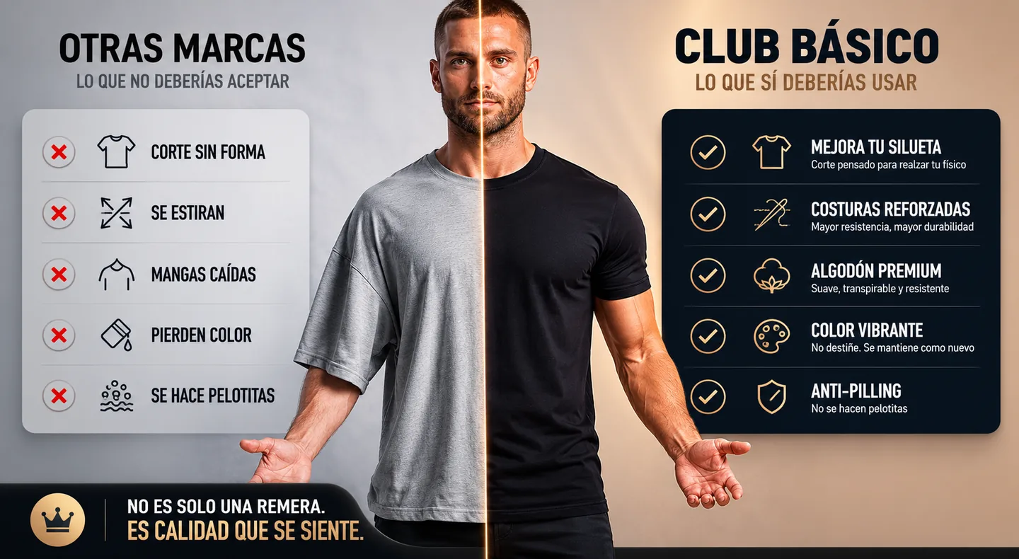 Otras marcas vs Club B&aacute;sico: mejora tu silueta, costuras reforzadas, algod&oacute;n premium, color vibrante, anti-pilling