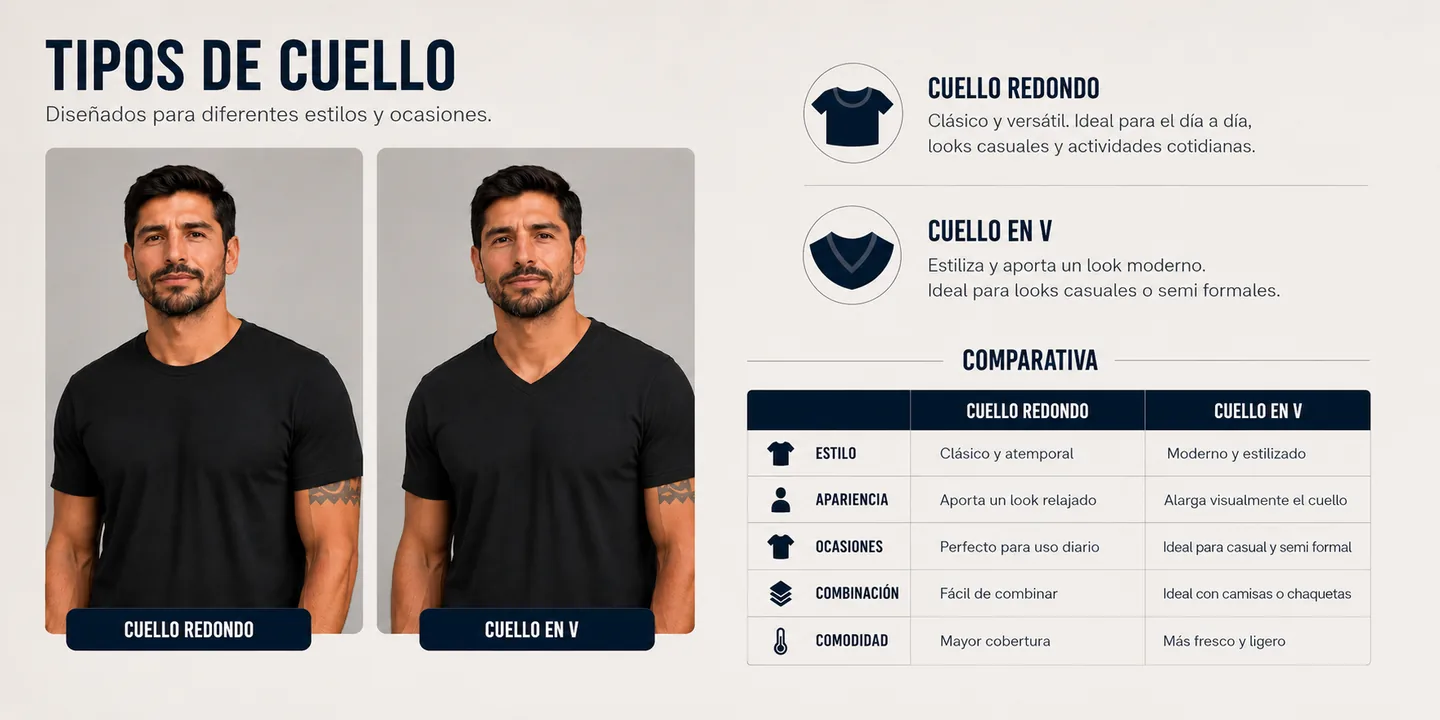 Cuello redondo vs cuello en V: comparativa de estilo y ocasiones