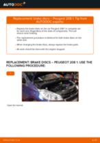 Changing Brake Discs PEUGEOT 208: workshop manual