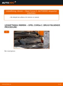 Hvordan man udfører udskiftning af: Kileribberem på 1.2 (F08, F68) Opel Corsa C