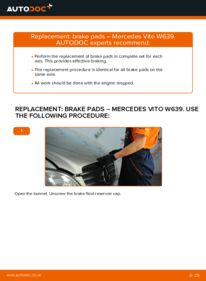 How to carry out replacement: Brake Pads on 115 CDI 2.2 Mercedes Vito W639
