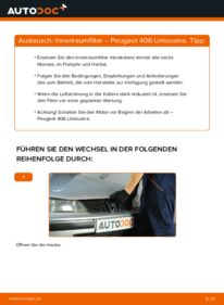 Wie der Wechsel durchführt wird: Innenraumfilter 2.0 HDI 110 Peugeot 406 Limousine tauschen