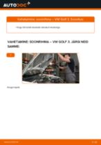 Asendamine Piduriklotside Seisupidur VW GOLF: käsiraamatute